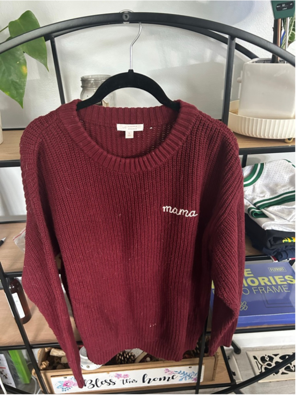 Women's LC Lauren Conrad Burgundy Mama Crew Neck Sweater L